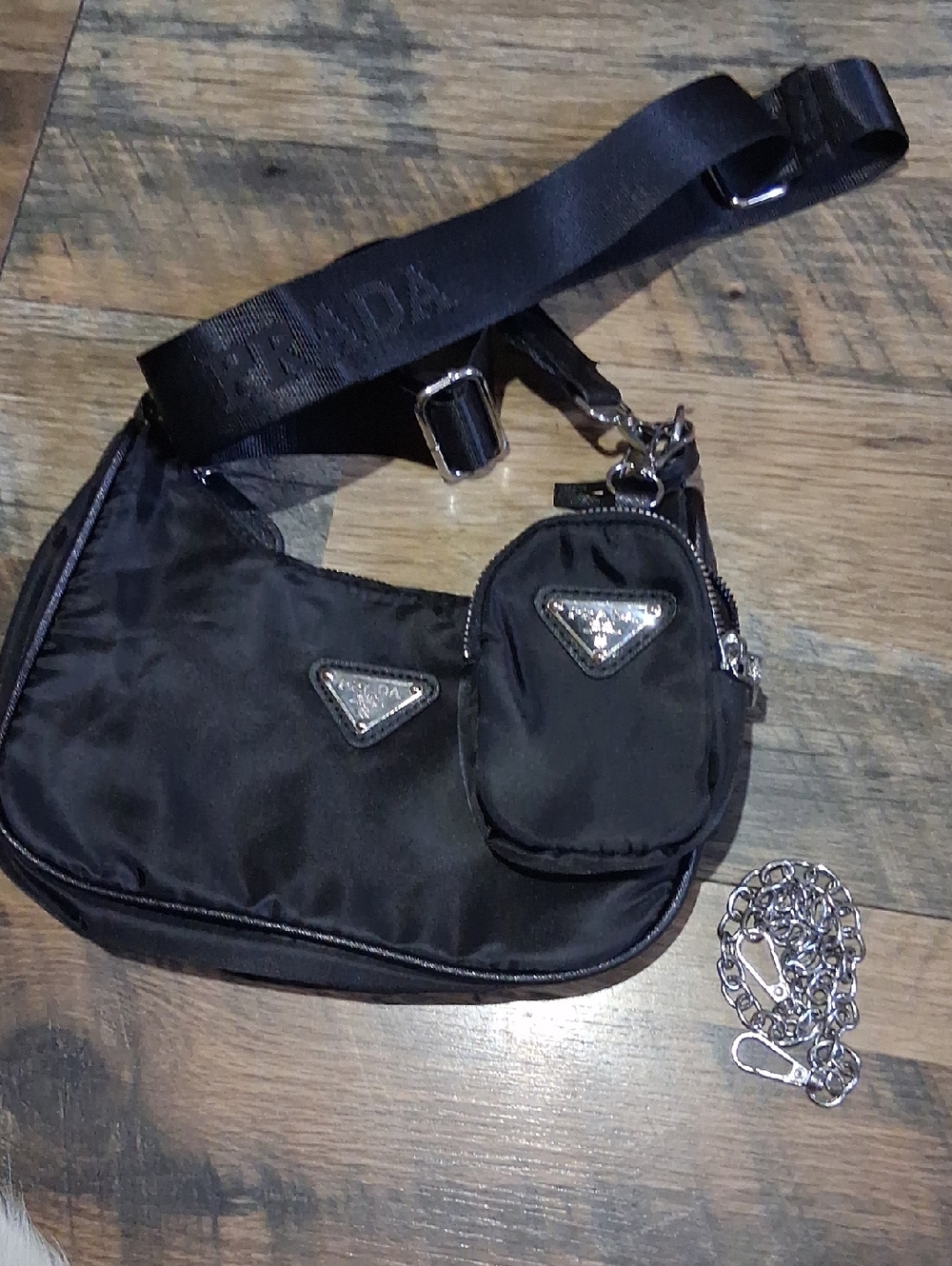 NWOT Womens Prada Shoulder Bag Re-Edition 2005 With Small Attachable Bag & Chain